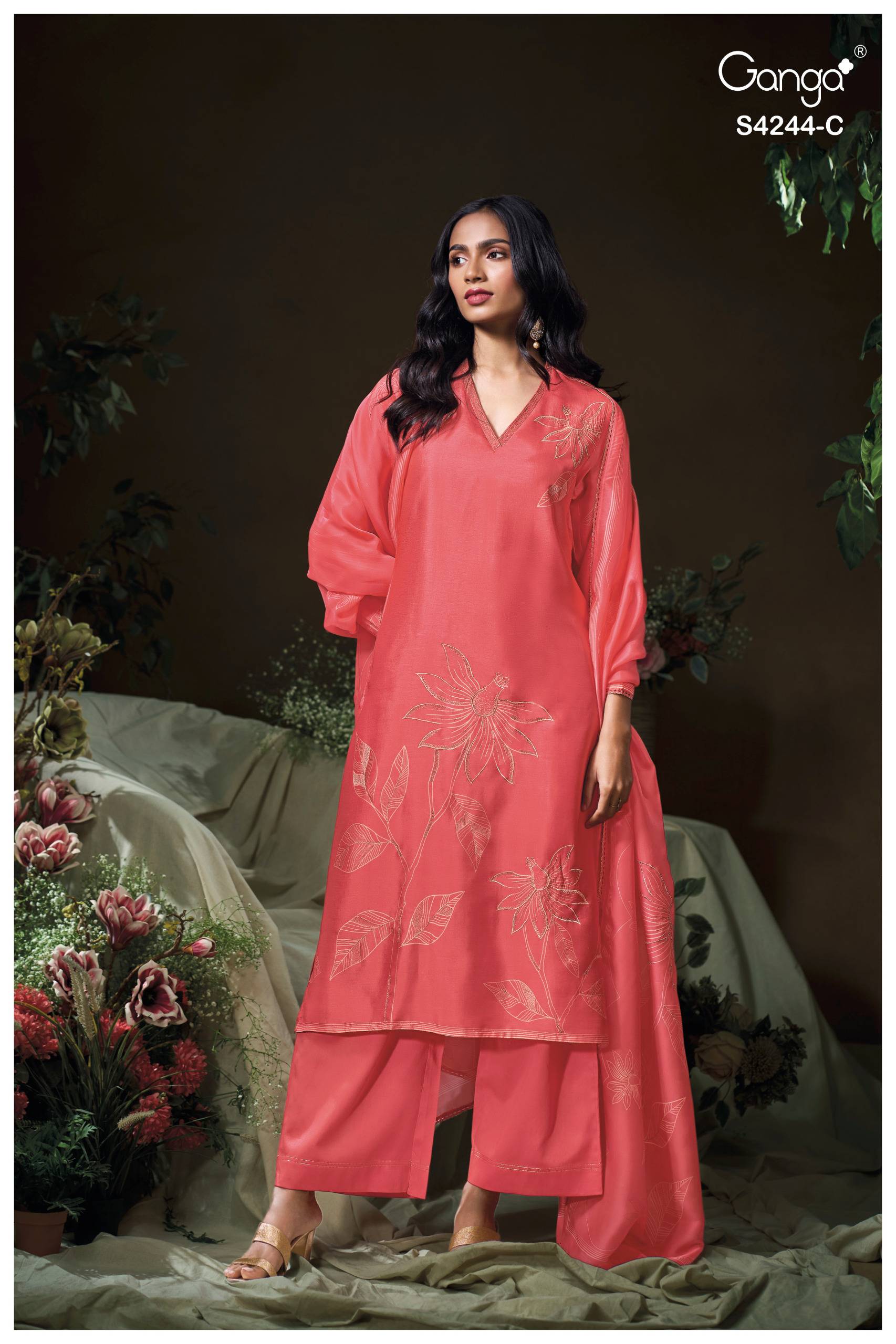 DRUYA 4244 Series By GANGA FASHION Stylish Beautiful Colourful PURE BEMBERG SILK Dresses At Wholesale Price